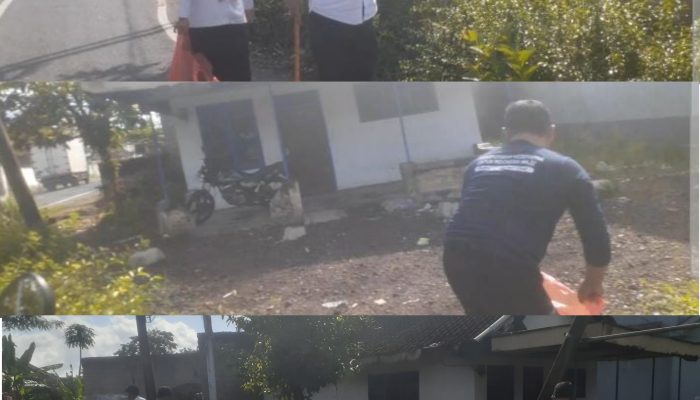 Camat Glenmore Beserta Staff Kerja Bhakti Membersihkan Sampah di Pertigaan Dokaran Tulungrejo.