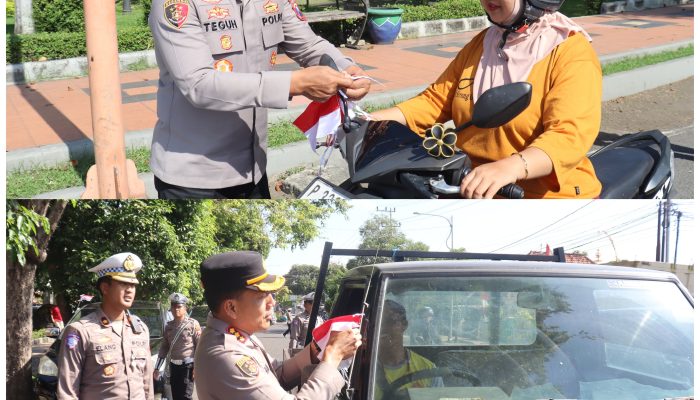 Polresta Banyuwangi Berbagi Bendera Merah Putih Sambut HUT Kemerdekaan RI ke – 80