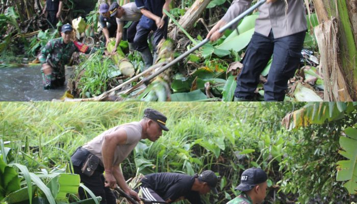 Gotong Royong TNI-Polri dan Warga Jembrana Bersihkan Desa Budeng Pasca Banjir
