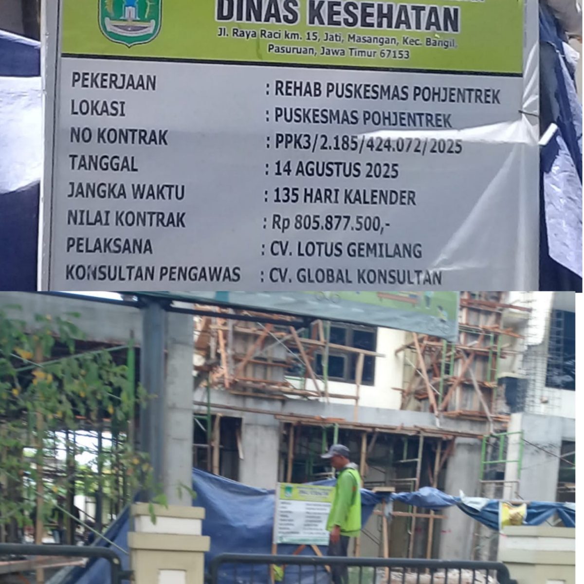 Proyek Rehabilitasi Puskesmas Pohjentrek Disorot LSM FPSR .