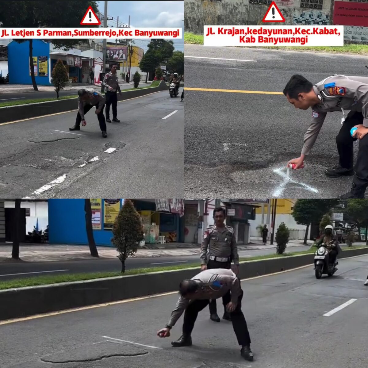 Satlantas Polresta Banyuwangi Gelar Patroli Jalan Berlubang, Pengendara Diimbau Tingkatkan Kewaspadaan.