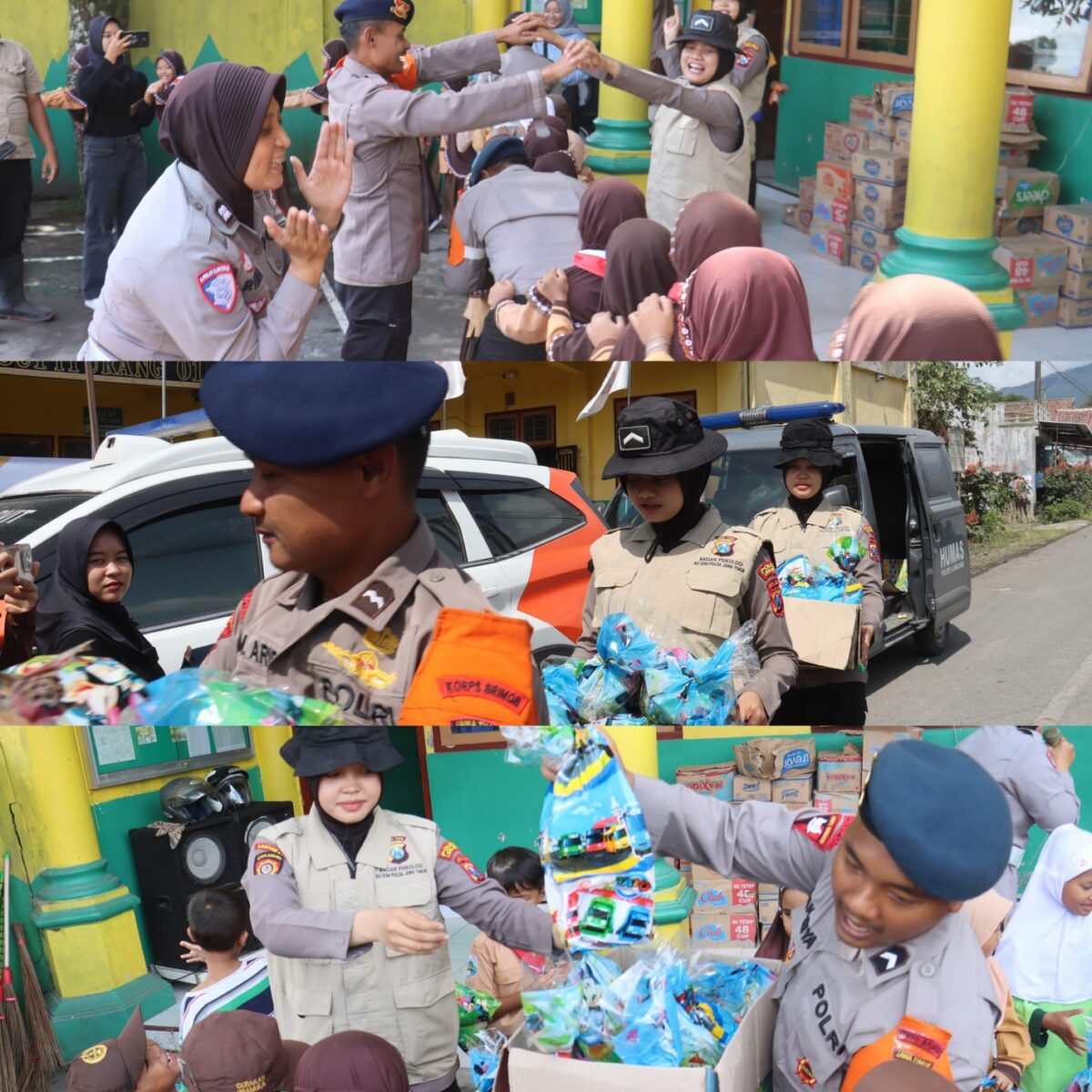 Polisi Gelar Trauma Healing dan Berbagi Snack untuk Pelajar Terdampak Erupsi Gunung Semeru.