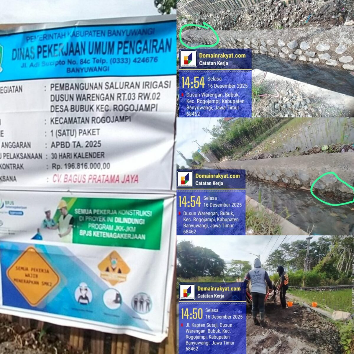 Proyek Irigasi di Rogojampi Disorot, Batu Lama Diduga Dipakai Kembali dan Tak Sesuai Spesifikasi.