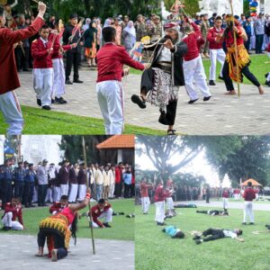 Peringatan Harjaba ke-254 yang digelar halaman Kantor Bupati Banyuwangi, Puluhan Siswa Sekolah Rakyat Juga Ikut Memeriahkan.