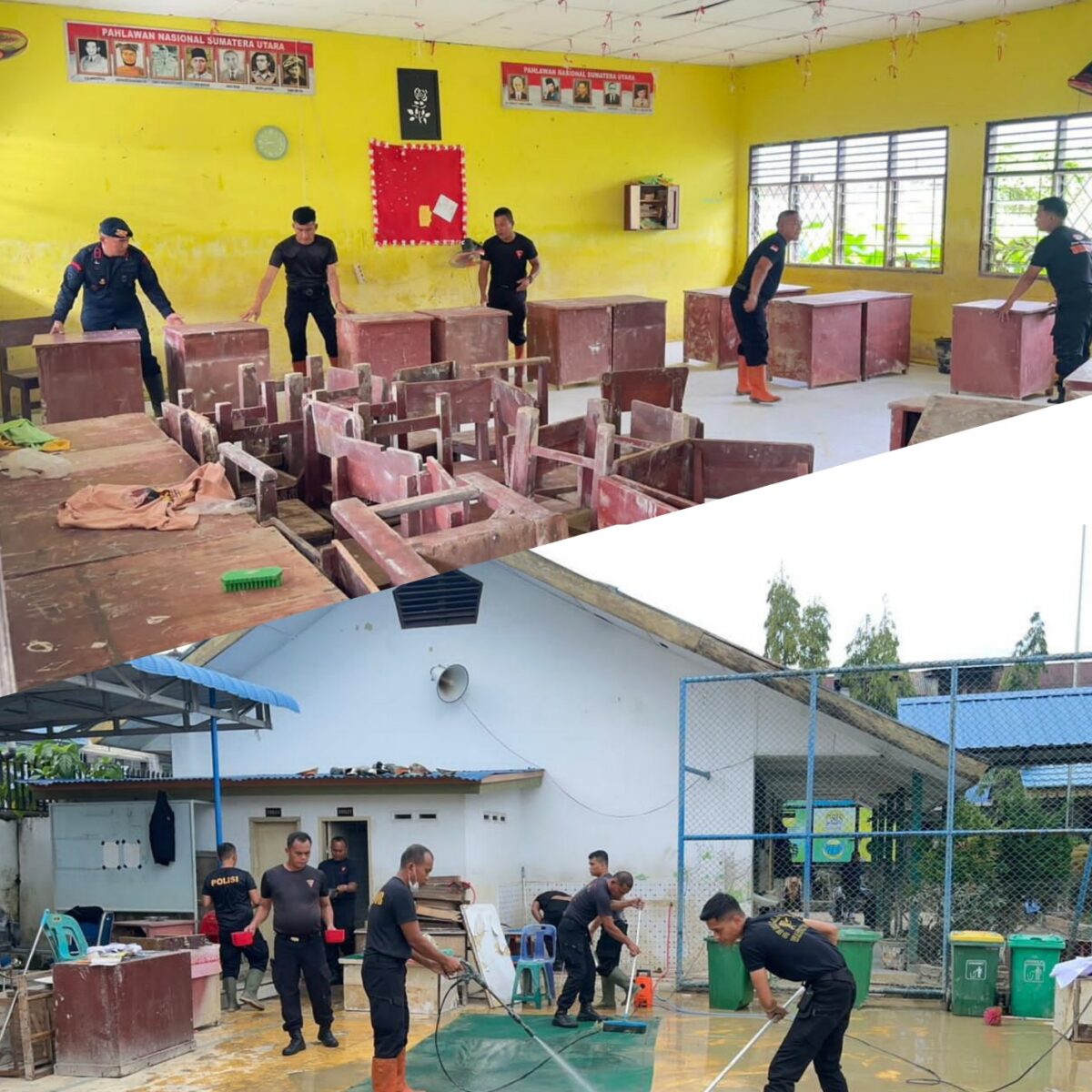 Polri Peduli Pendidikan, Pulihkan Fasilitas Pendidikan di SMA Negeri 1 Tanjung Pura Pascabanjir.