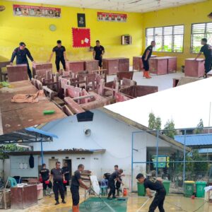 Polri Peduli Pendidikan, Pulihkan Fasilitas Pendidikan di SMA Negeri 1 Tanjung Pura Pascabanjir.