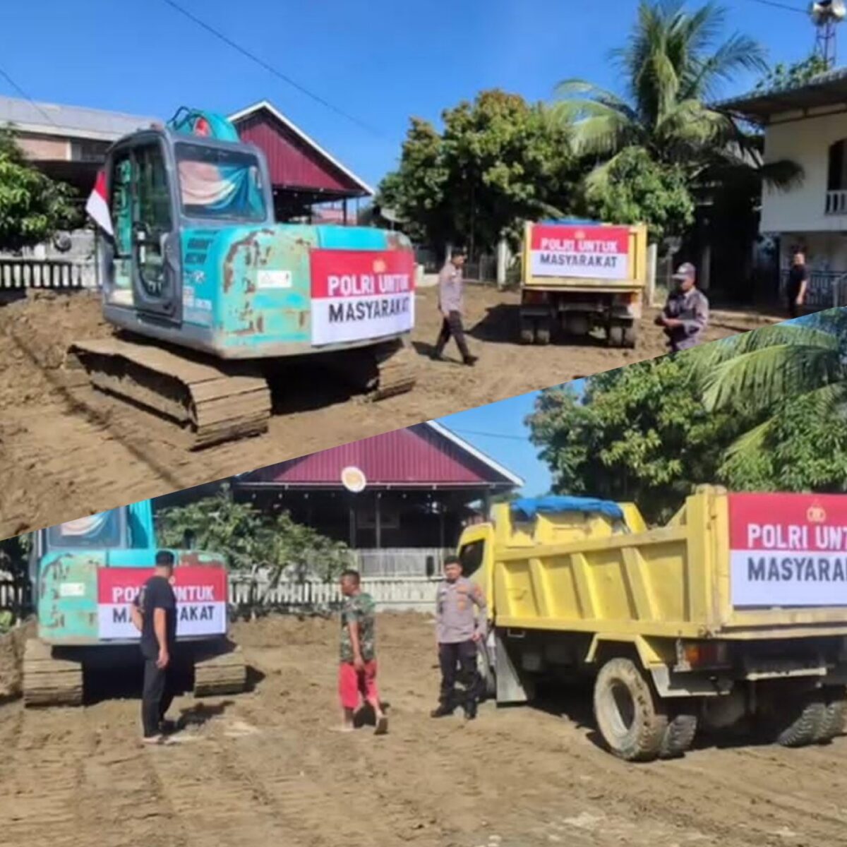 Bantuan Alat Berat Kapolri Dukung Pembersihan Lumpur Pasca Banjir di Pidie.