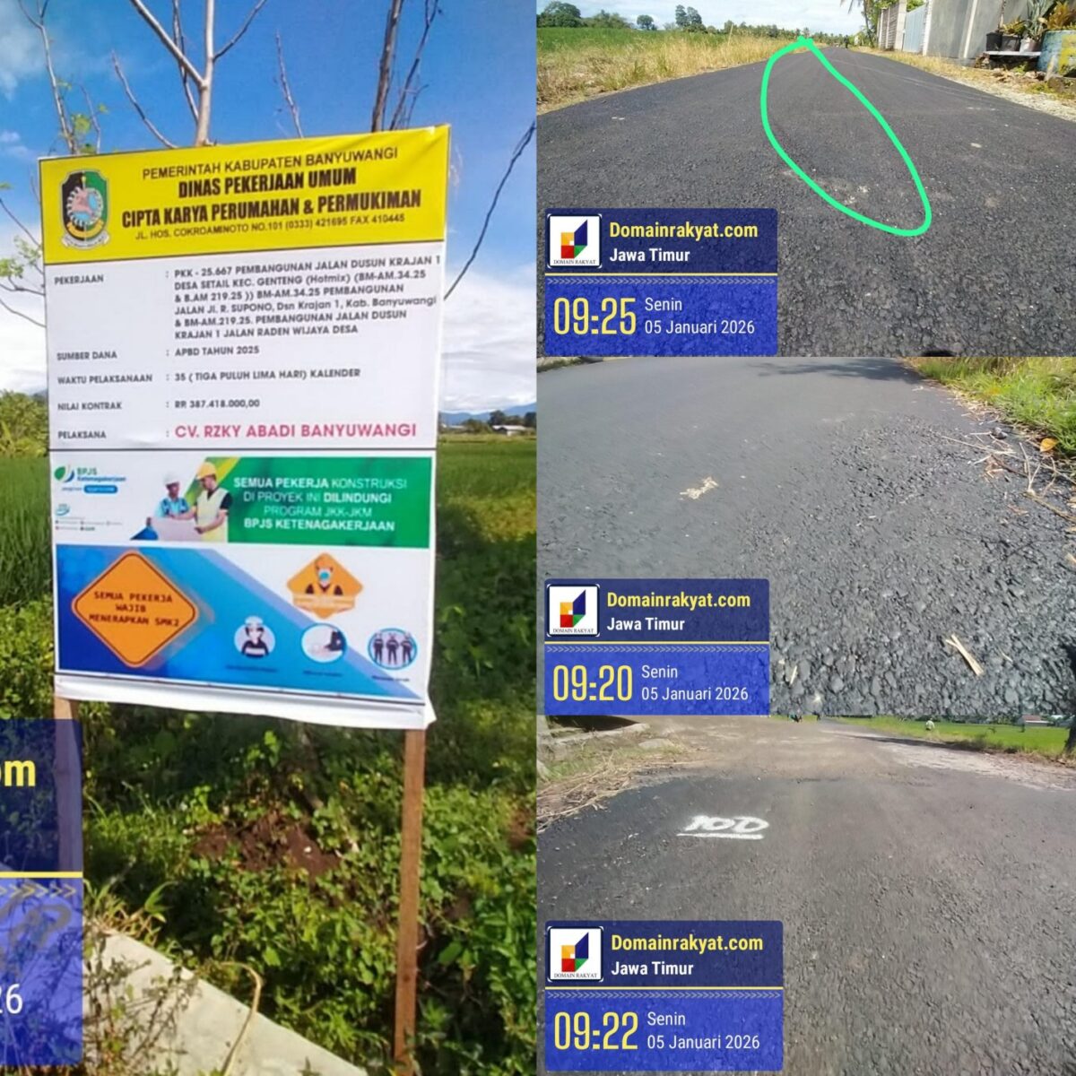 Proyek APBD Banyuwangi Diduga Dikerjakan Asal Jadi, Warga Berharap Pihak PU CKPP cek di Lapangan.