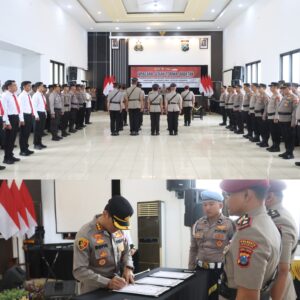 Kombes Pol Dr. Rofiq Ripto Himawan, S.I.K,, S.H,, M.H,  Pimpin Sertijab Kasat dan Kapolsek Jajaran Polresta Banyuwangi.