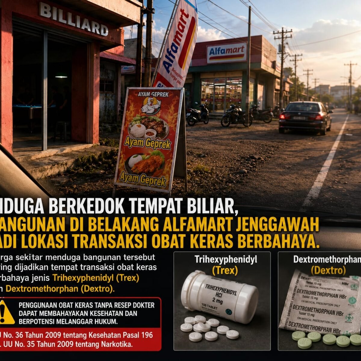 Diduga Berkedok Tempat Biliar, Bangunan di Belakang Alfamart Jenggawah Jadi Lokasi Transaksi Obat Keras Berbahaya