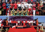 Kasiter Kasrem 102/Pjg Hadiri Senam Bersama dan Gerakan Pembagian Bendera Merah Putih.