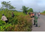 Memupuk Semangat Gotong Royong, Babinsa Kolam Bersama Warga Bersihkan Semak Belukar di Pinggir Jalan