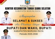 Andreas, SE,. M.Si. Camat Tanah Siang Selatan Mewakili seluruh Staf dan jajaran kantor kec. Tanah Siang Selatan Mengucapkan selamat untuk bupati dan wakil bupati kab. Murung Raya