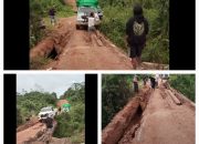 Darurat Akses Jalan Lintas Antar Kecamatan Yang Berada Diseruyan,Warga Tumbang Manjul Lintasi Jembatan Kayu Yang Berisiko.
