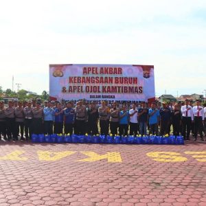 Kapolres Katingan Pimpin Apel Akbar Kebangsaan Bersama Buruh dan Ojol Kamtibmas