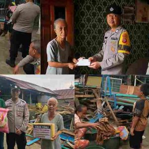 Polsek Sungsang Salurkan Bantuan ke Warga Korban Rumah Roboh Diterjang Angin Kencang