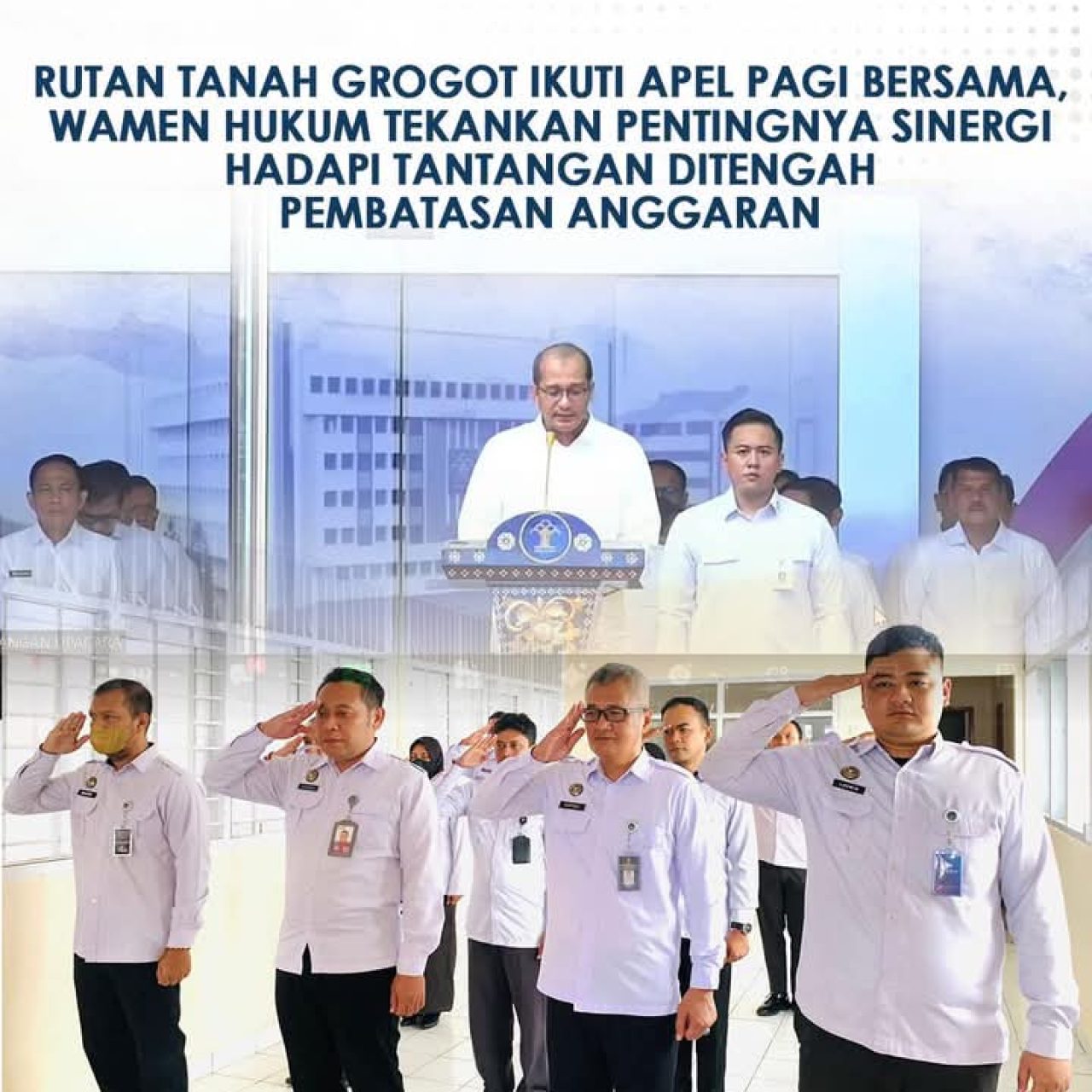 Wamen Hukum Pimpin Apel Bersama : Dorong Jajaran Tetap Sinergi Hadapi Tantangan Di Tengah Pembatasan Anggaran