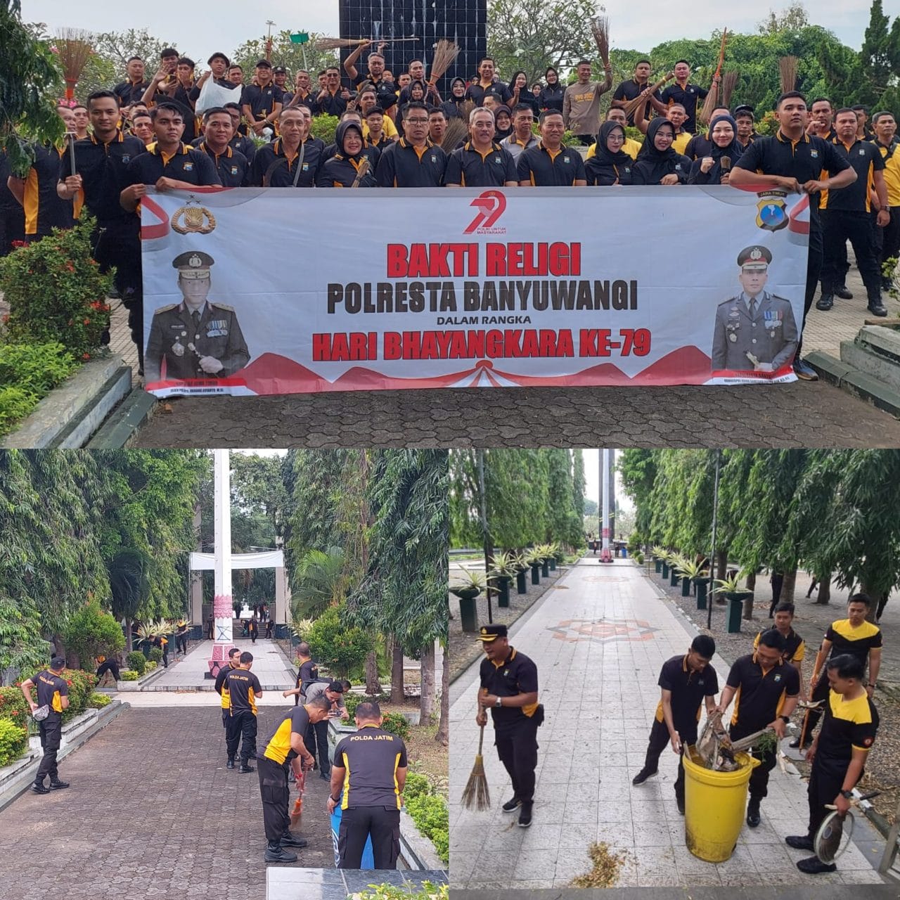 Polresta Banyuwangi Gelar Bakti Religi, Bersihkan Area TMP Wisma Raga Satria