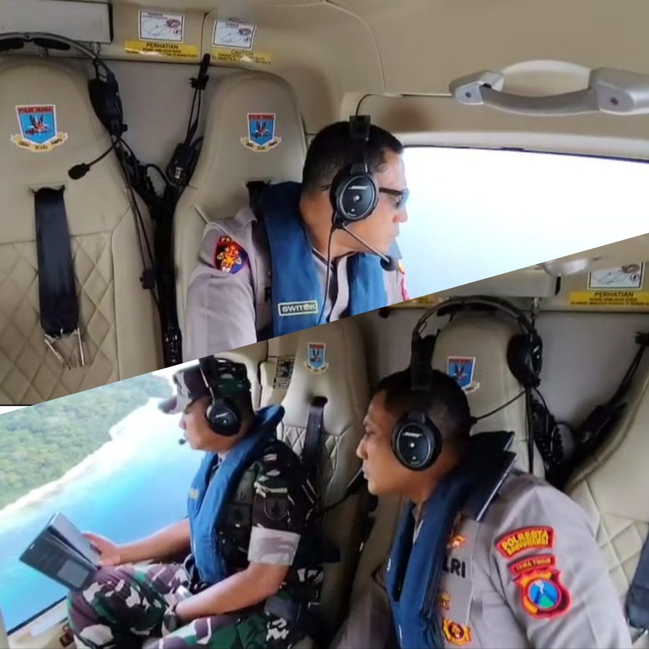 Kapolresta Banyuwangi dan Danrem 083 Laksanakan Patroli Udara di Selat Bali dan Sisir Pantai   