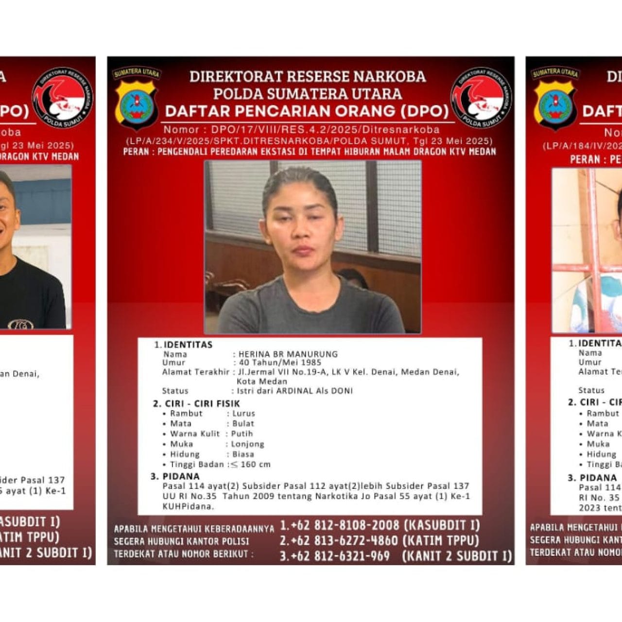 Ditresnarkoba Polda Sumut Buru Jaringan Narkoba: Ardinal, Herina dan Gempar Selamat