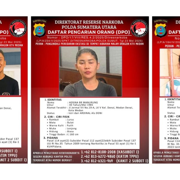Ditresnarkoba Polda Sumut Buru Jaringan Narkoba: Ardinal, Herina dan Gempar Selamat