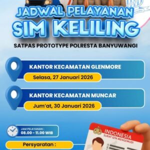 Satlantas Polresta Banyuwangi Gelar Layanan SIM Keliling di Glenmore dan Muncar.