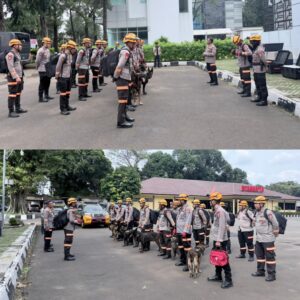 Den K9 SAR Ditpolsatwa Korsabhara Baharkam Polri Siap Perkuat Penanganan Bencana Longsor di Cisarua, Bandung Barat.