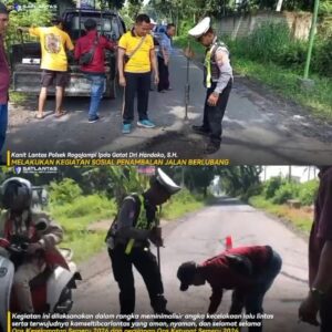 Satlantas Polresta Banyuwangi Tambal Jalan Berlubang di Rogojampi, Wujud Kepedulian Keselamatan Warga.