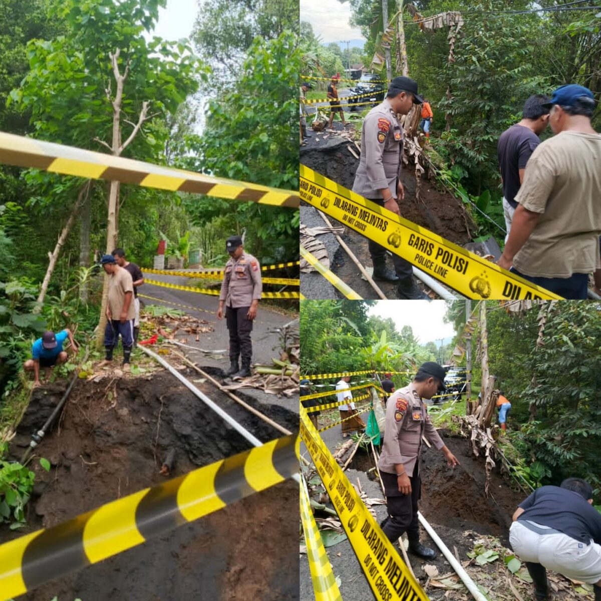 Pasang Police Line Polres Lumajang Tangani Longsor di Tempursari Kendaraan Berat Dilarang Melintas