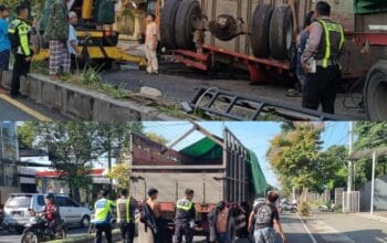 Detik-Detik Truk Gandeng Oleng di Jalan Gajah Mada : Hindari Anak Menyeberang, Nyaris Picu Tragedi