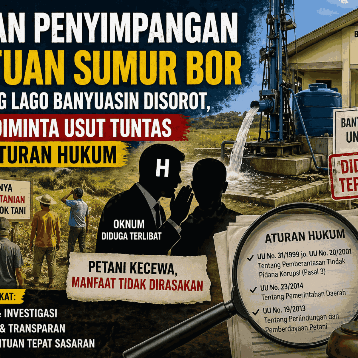 Dugaan Penyimpangan Bantuan Sumur Bor di Tanjung Lago Banyuasin Disorot, Aparat Diminta Usut Tuntas Sesuai Aturan Hukum