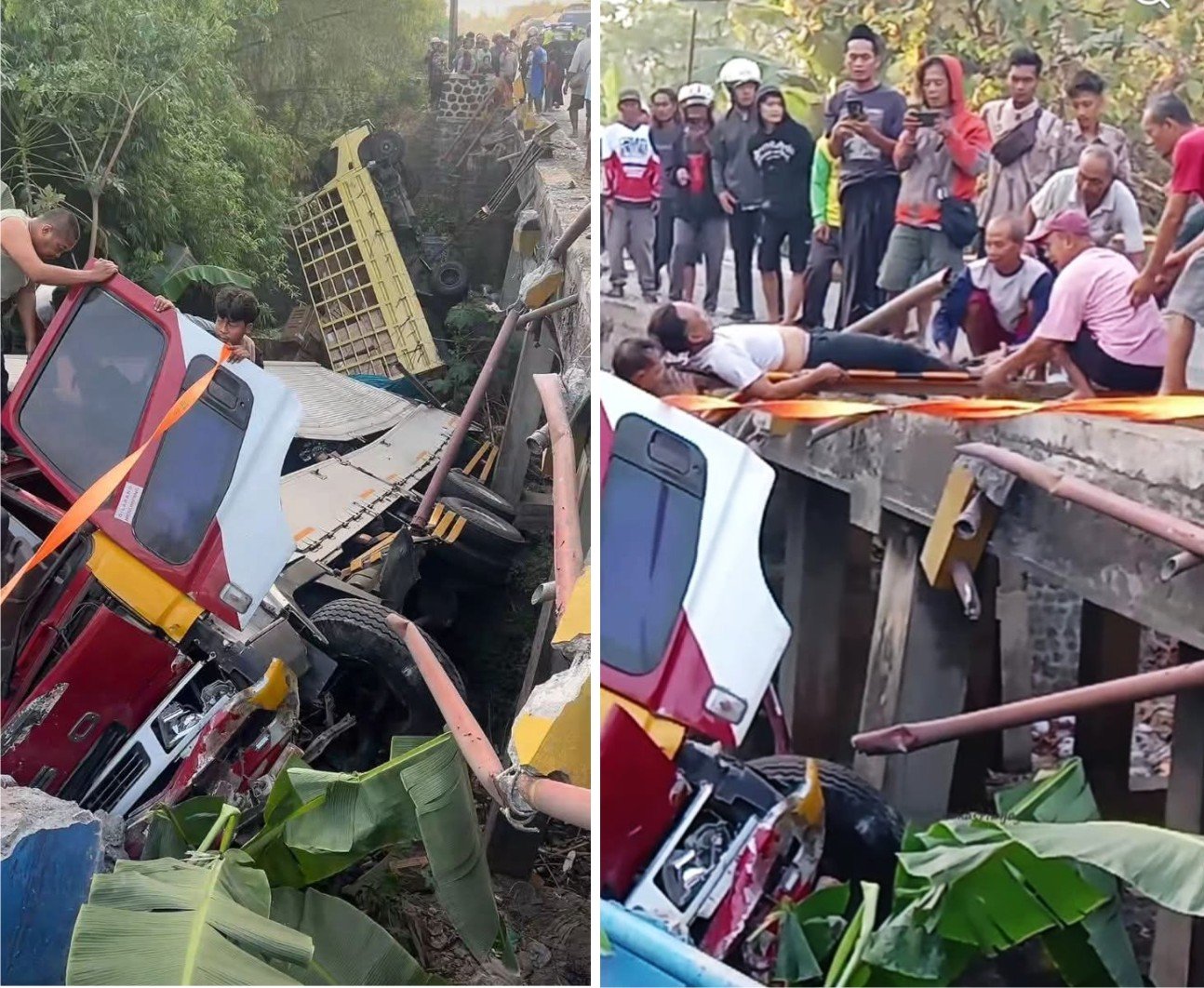 2 Truk terjun ke sungai